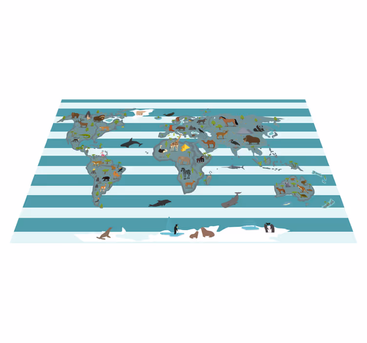 Tapete de mapa mundial de animais e árvores de cores simples - TenStickers