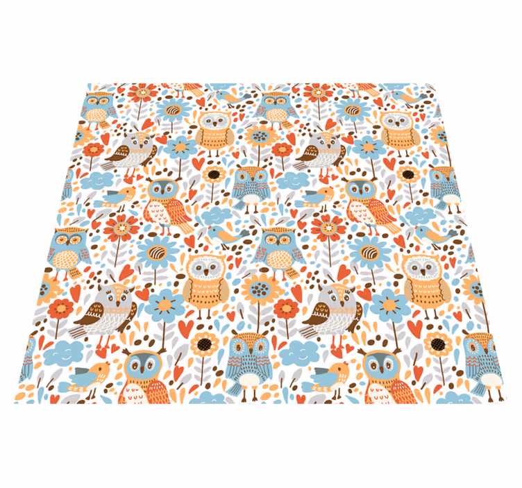 Corujas coloridas com flores, tapete infantil de vinil - TenStickers