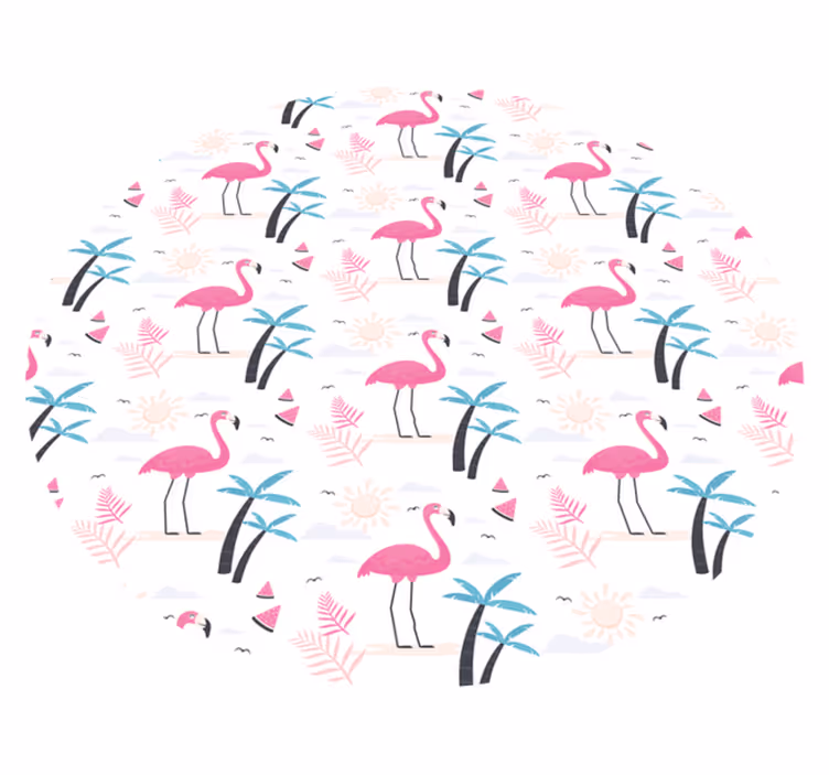 Tapete vinílico juvenil cena tropical de flamingos - TenStickers