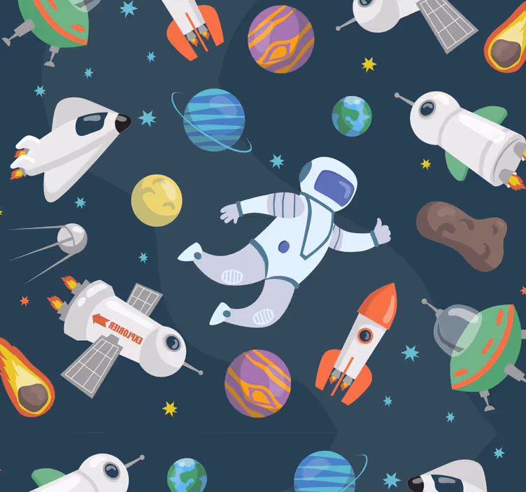 papel de parede infantil aventura espacial - TenStickers