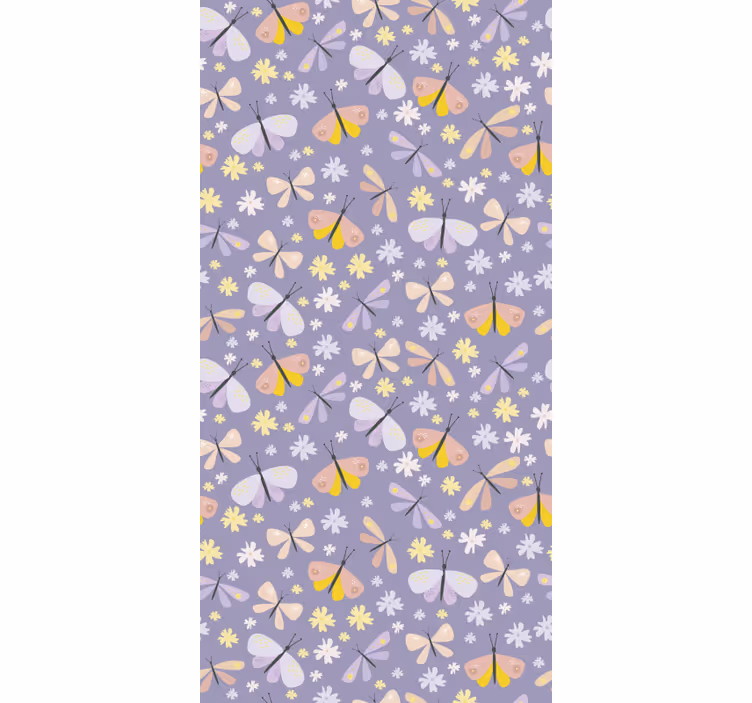 Papel de parede borboletas flores roxas elegantes - TenStickers