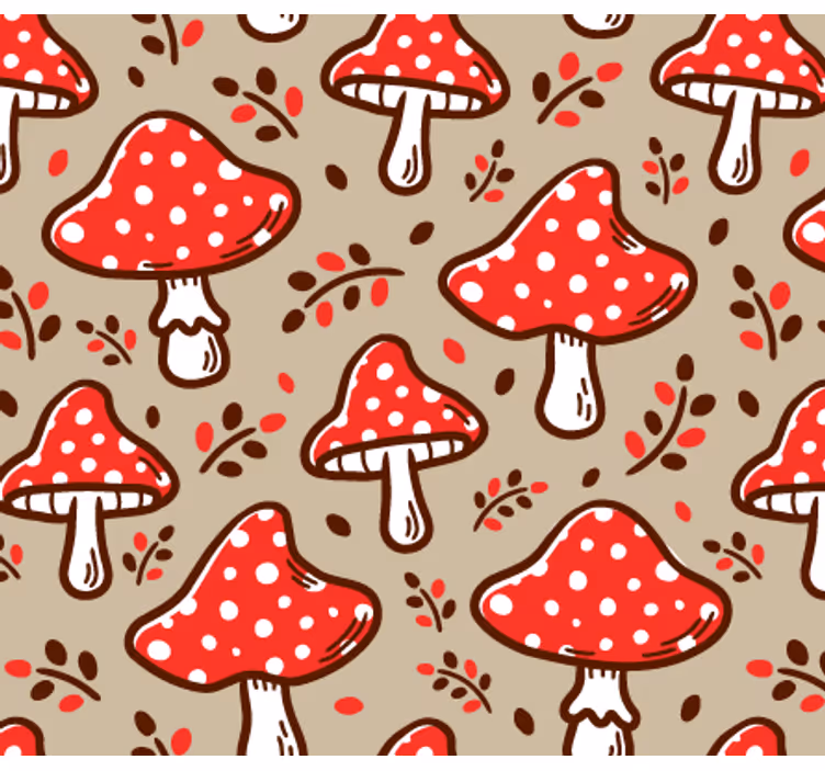Papel de parede natureza cogumelos típicos em fundo bege - TenStickers