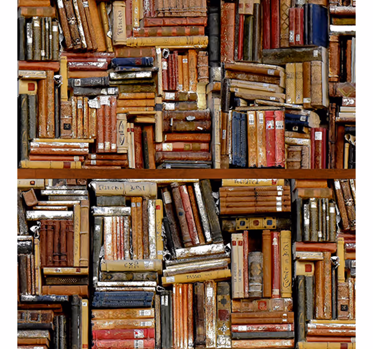 Papel de parede vintage com livros empilhados - TenStickers