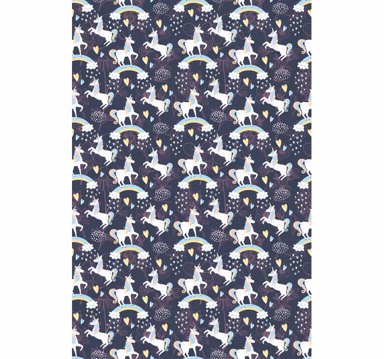 Papel de parede infantil unicórnios rosas florais - TenStickers