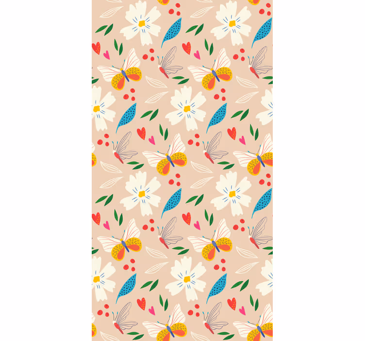 Papel de parede infantil flores e borboletas em fundo bege - TenStickers