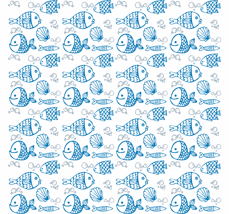 Papel de parede infantil peixes azuis em fundo branco - TenStickers