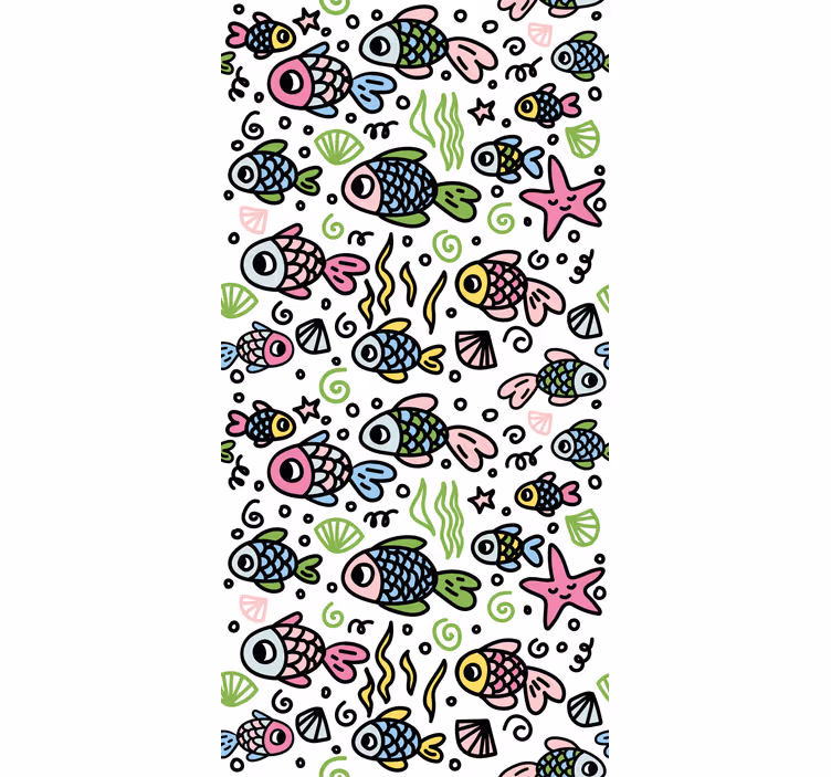 Papel de parede infantil com padrão de peixes coloridos - TenStickers