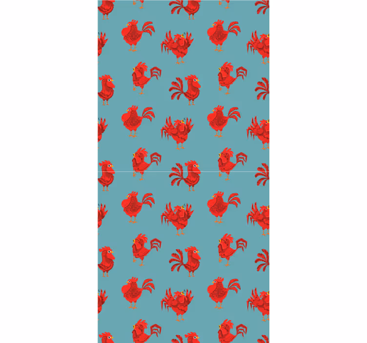 Papel de parede infantil galo vermelho em fundo azul - TenStickers