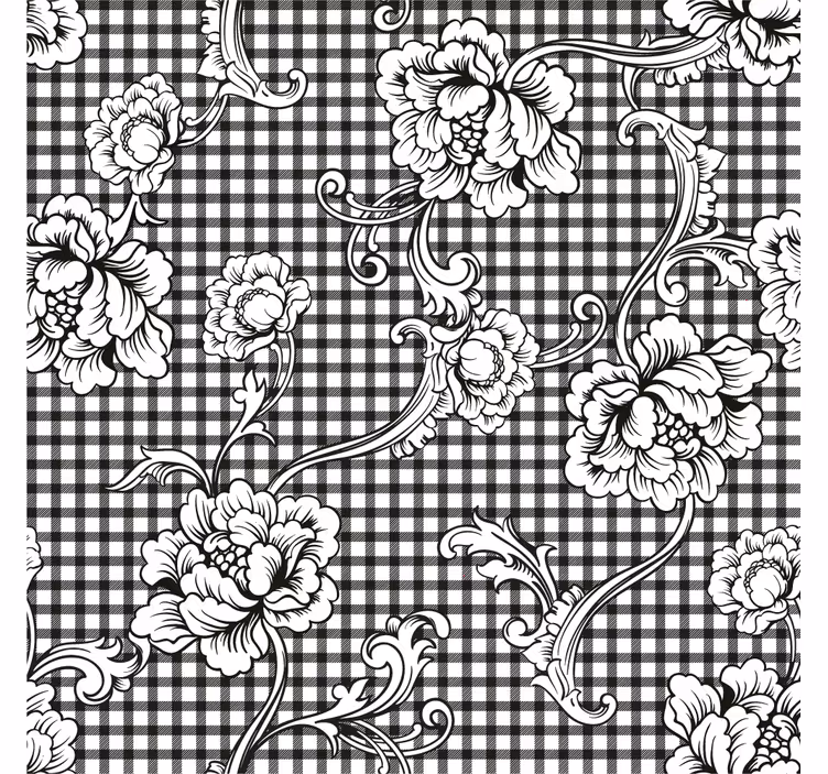 Papel de parede vintage padrão gingham preto e branco - TenStickers