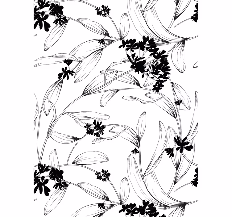 Papel de parede moderno padrão de folhas pretas - TenStickers