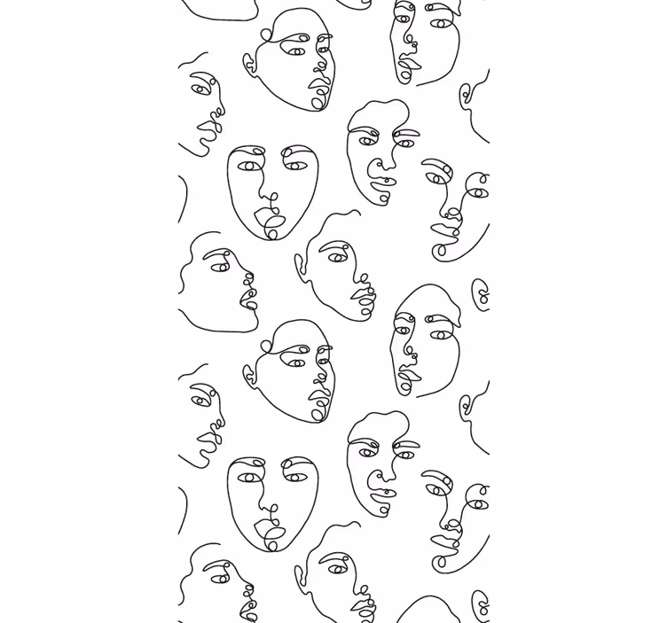 Papel de parede moderno com padrão de rostos em linha - TenStickers
