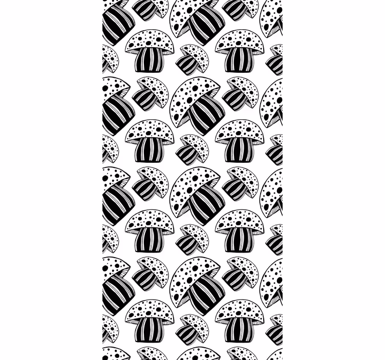 Papel de parede moderno cogumelos étnicos preto e branco - TenStickers