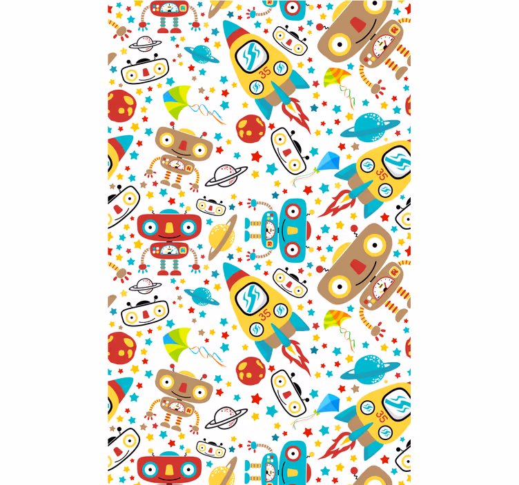 Papel de parede infantil aventura dos robôs foguete - TenStickers