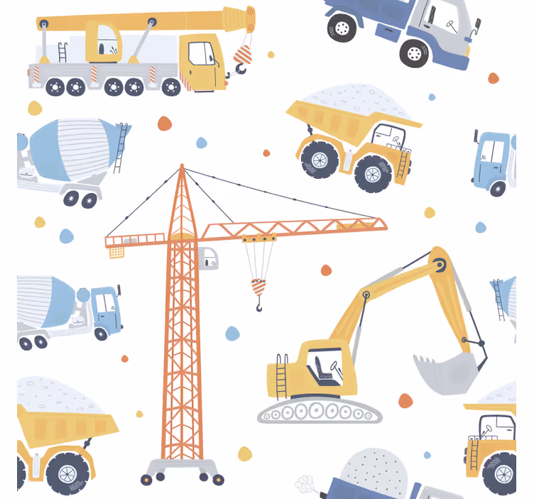 Papel de parede infantil diversão com veículos de construção - TenStickers