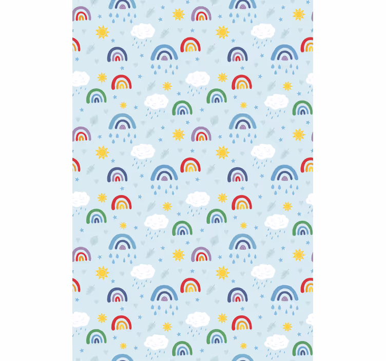 Papel de parede infantil arco-íris e nuvens azuis - TenStickers