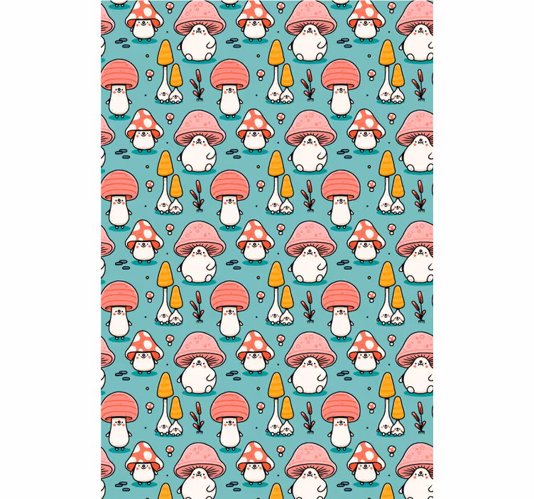 Papel de parede infantil com personagens de cogumelo - TenStickers
