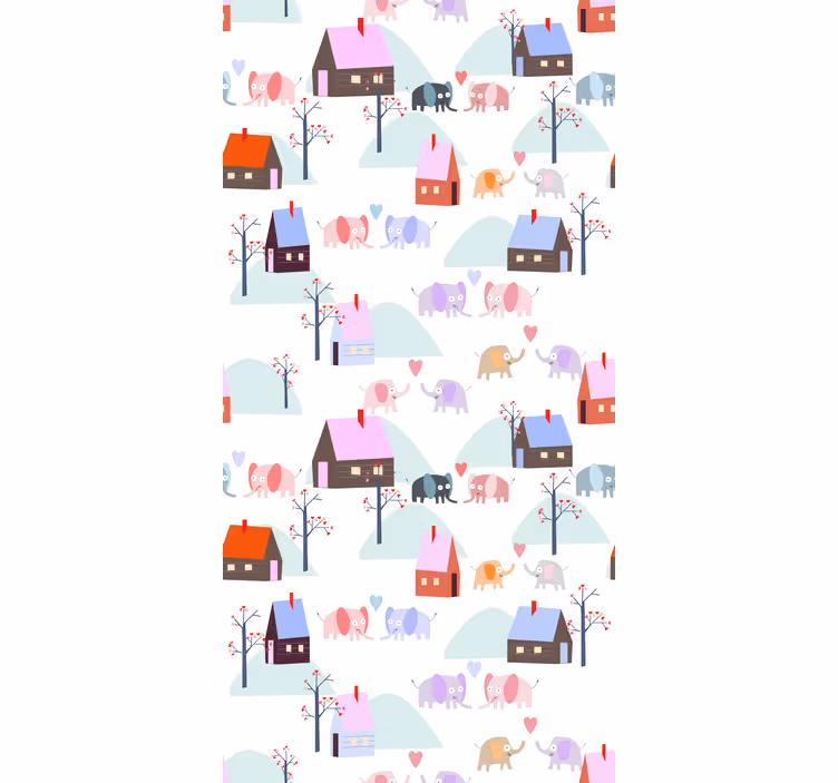 Papel de parede infantil elefantes e casas - TenStickers