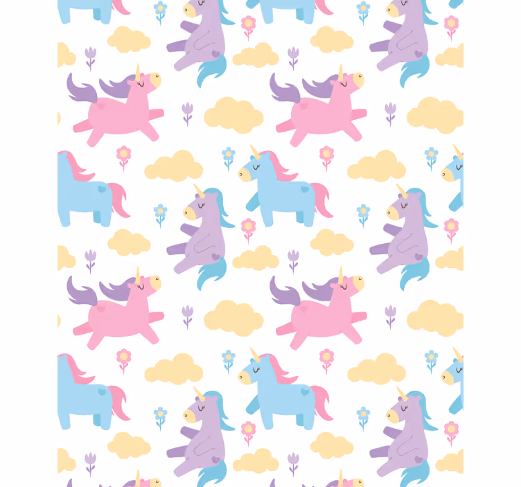 Papel de parede infantil unicórnios e nuvens - TenStickers