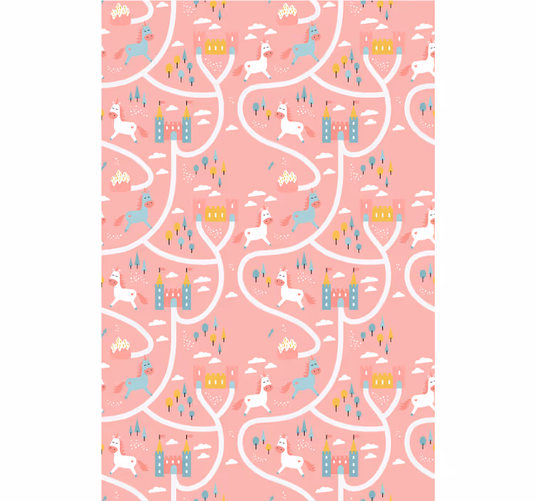 Papel de parede infantil castelos e unicórnios - TenStickers