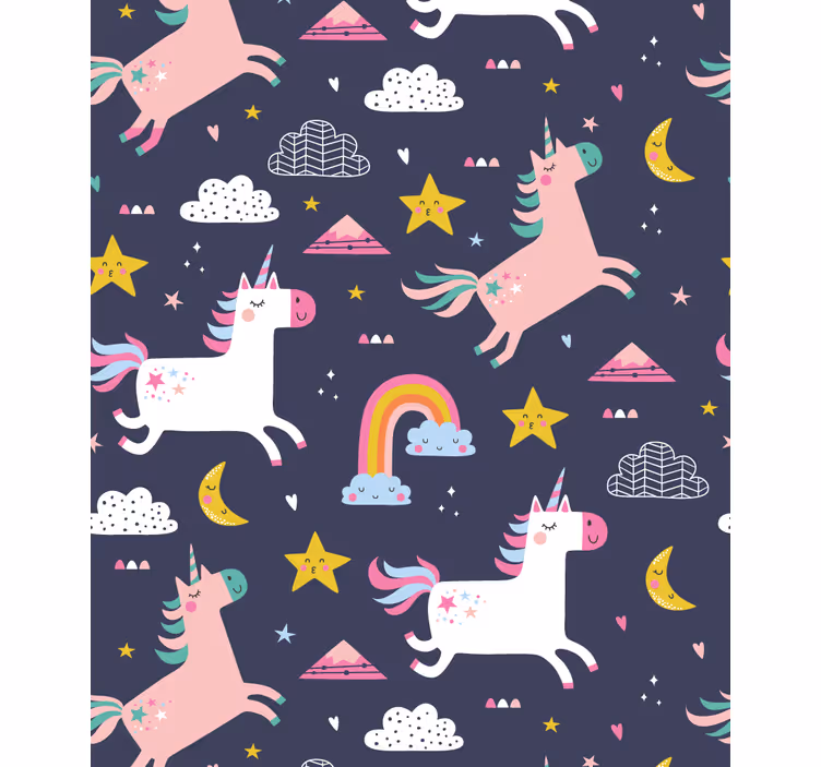 Papel de parede infantil unicórnios e estrelas - TenStickers