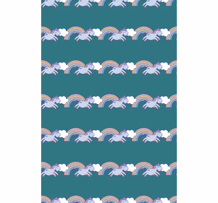 Papel de parede infantil com unicórnios e arco-íris - TenStickers