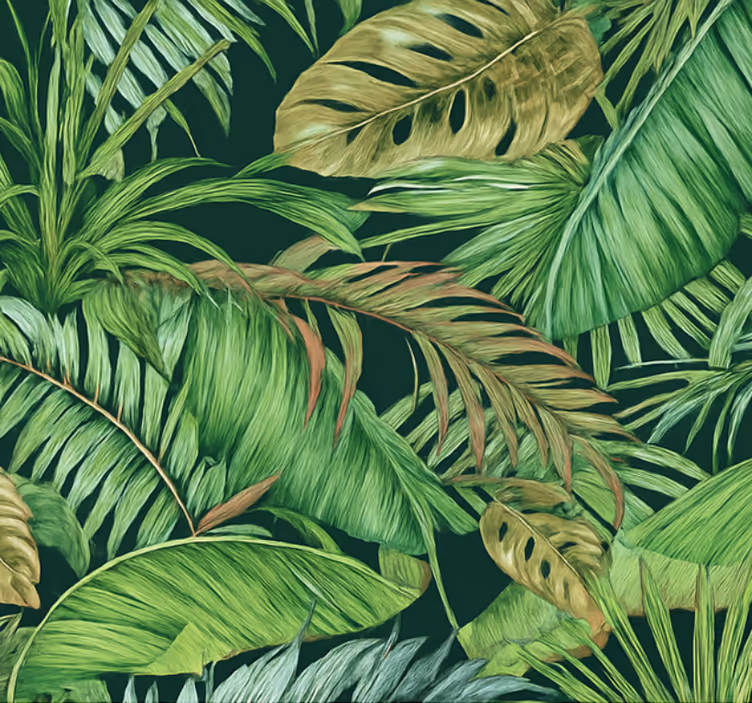 Papel de parede para sala folhas tropicais da selva - TenStickers