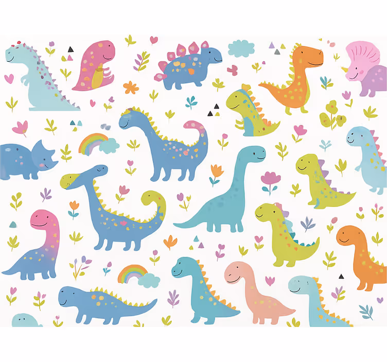 Papel de parede infantil dinossauro colorido - TenStickers