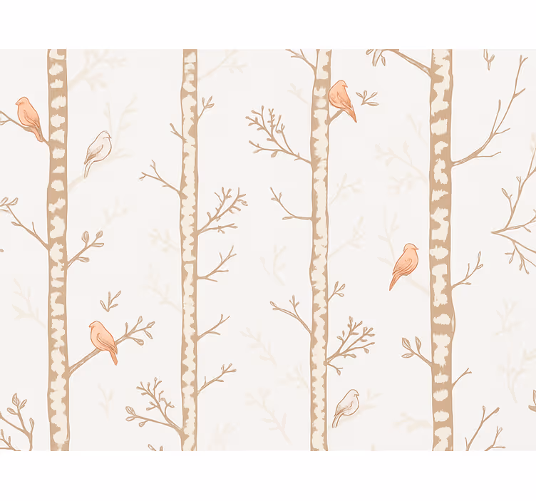 Papel de parede infantil padrão de pássaros e Árvores - TenStickers