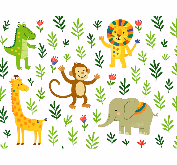 Papel de parede infantil animais felizes e fofos - TenStickers