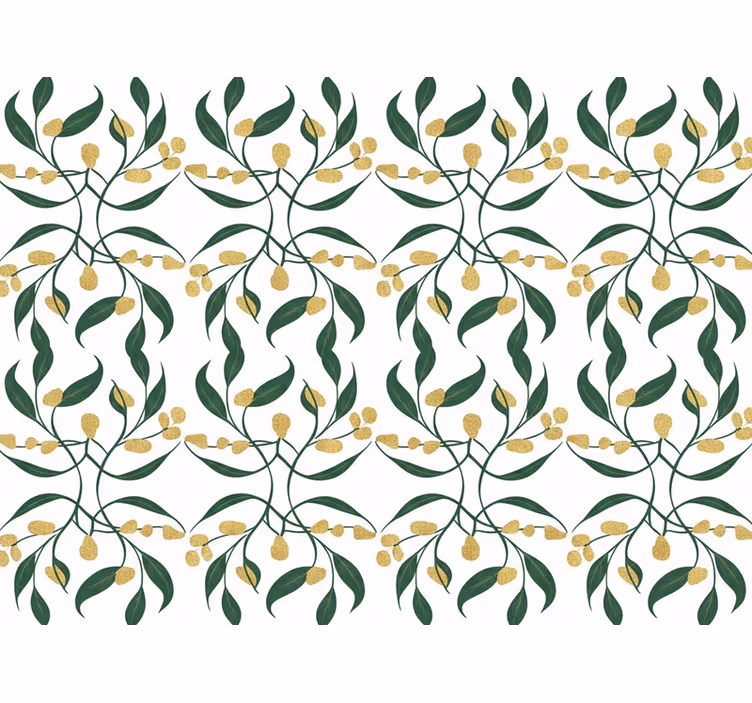 Papel de parede folhas ramos verdes e dourados - TenStickers