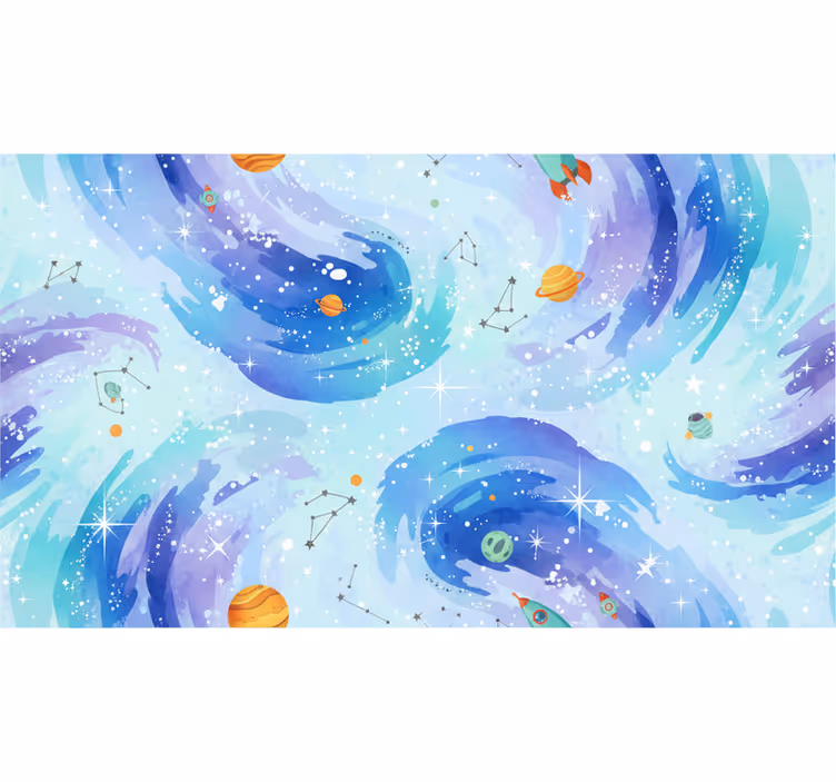 Papel de parede infantil estilo galáxia azul claro - TenStickers
