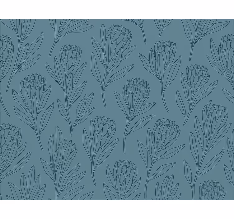 Papel de parede flores em azul petróleo estilizado - TenStickers