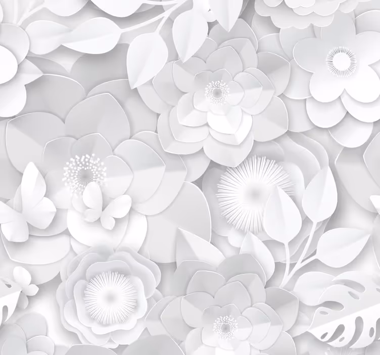 papel de parede 3d Flores brancas 3d - TenStickers