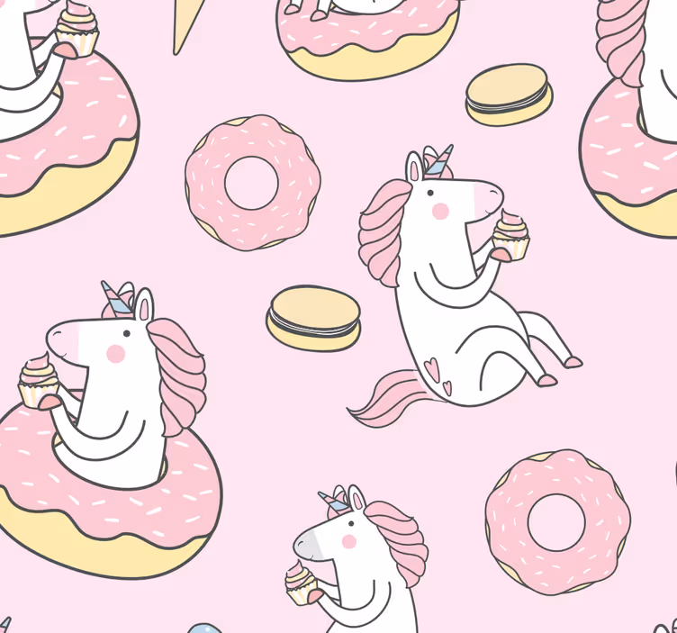 papel de parede infantil Papel de parede de unicórnio rosa - TenStickers