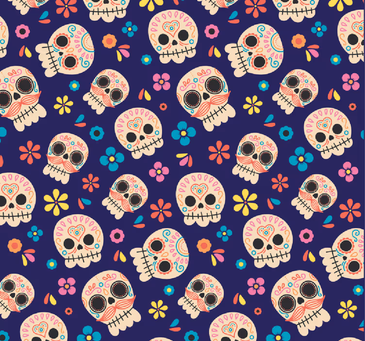 papel de parede para quarto feminino jovem Caveiras mexicanas - TenStickers