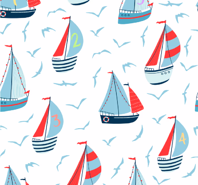 papel de parede infantil Barcos à beira-mar com números - TenStickers