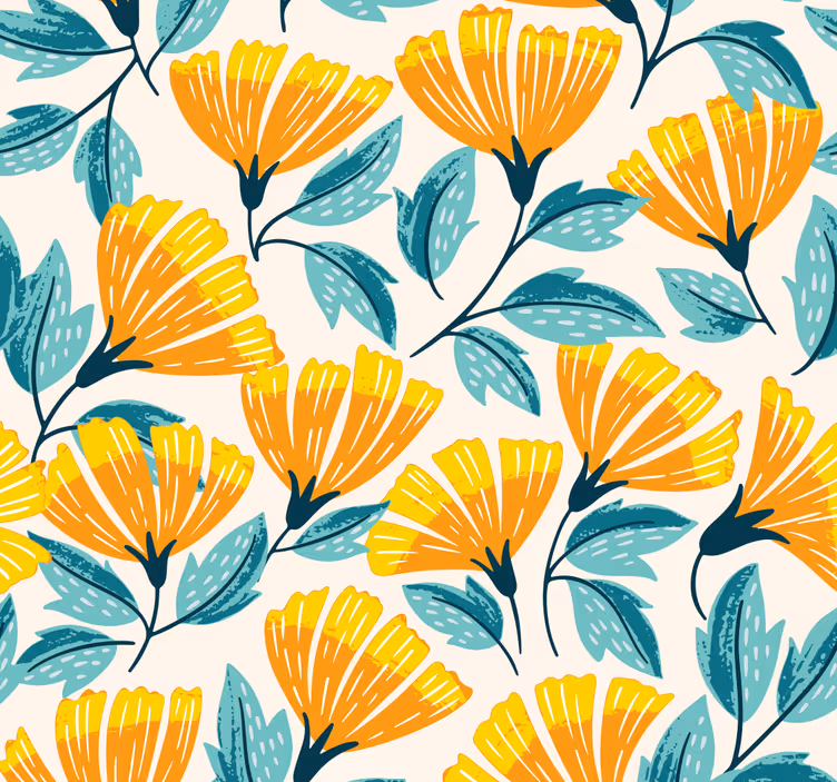 papel de parede floral Flores laranja do quarto - TenStickers