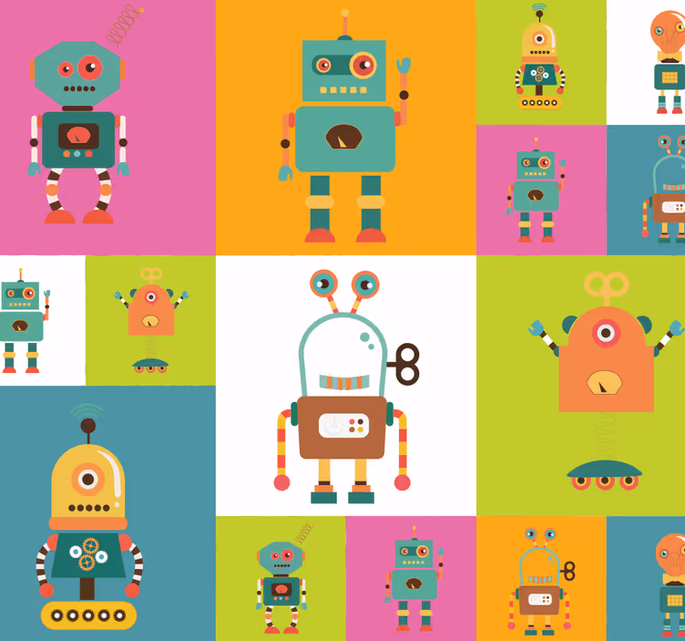 papel de parede infantil Robots Coloridos - TenStickers