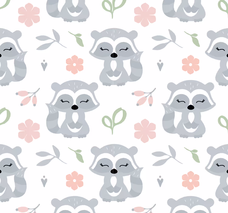 Papel de parede infantil Guaxinins e folhas - TenStickers