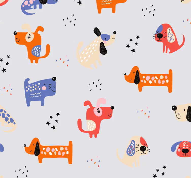 papel de parede de animais Cães ilustrados - TenStickers