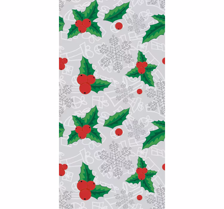 Papel de parede Natal padrão festivo de azevinho - TenStickers