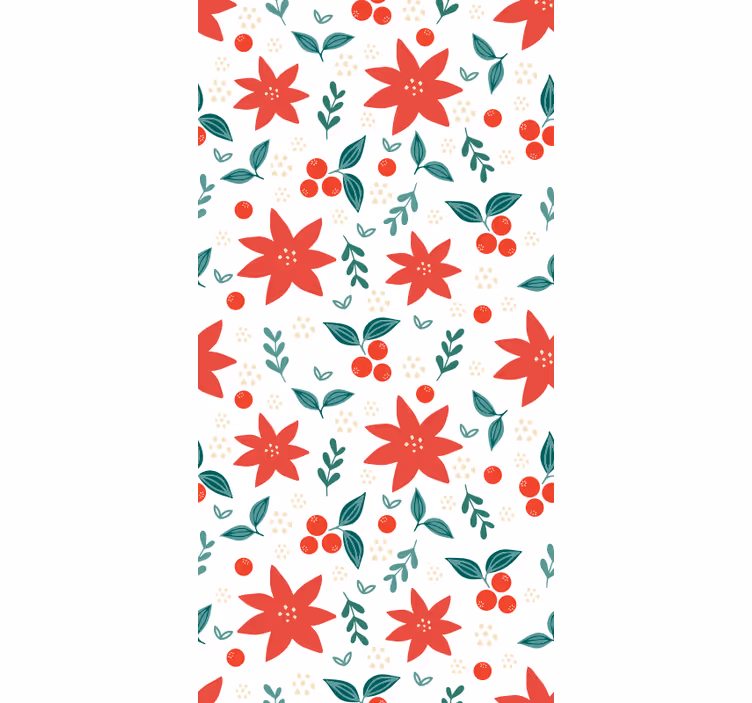 Papel de parede Natal padrão festivo de poinsétias - TenStickers