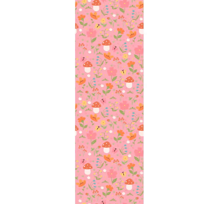 papel de parede infantil padrão de cogumelo floral - TenStickers