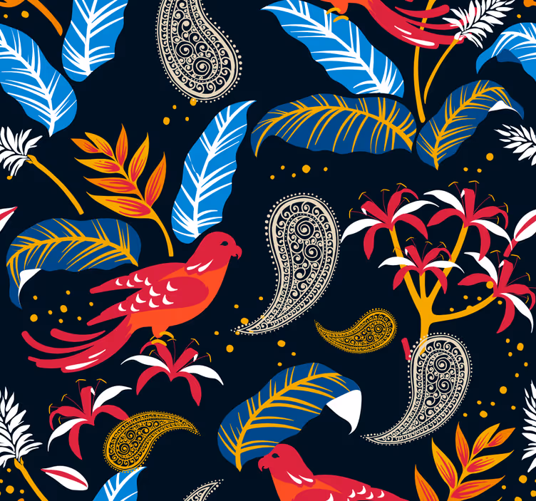 Papel de parede para sala com motivo de pássaros ornamentais - TenStickers