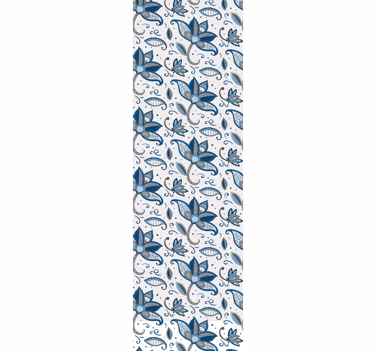 Papel de parede folhas rabiscos de flores azuis - TenStickers
