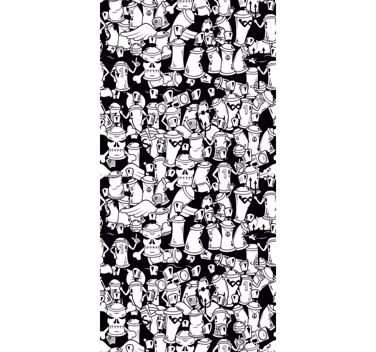 papel de parede artistíco Latas de graffiti em preto e branco - TenStickers