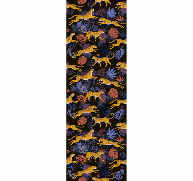 papel de parede para sala Folhas tropicais leopardos no escuro - TenStickers