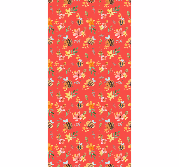papel de parede flores padrão floral de abelha - TenStickers