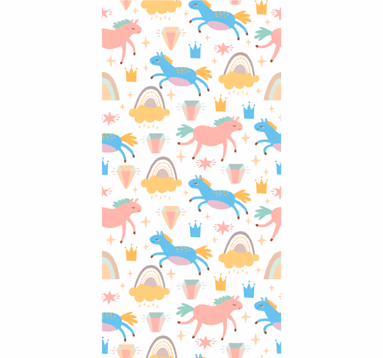 papel de parede infantil Padrão de unicórnios e arco-íris fofos - TenStickers