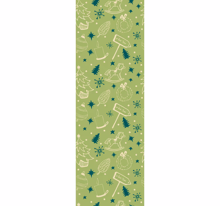 papel de parede para quarto Elementos de natal fundo verde - TenStickers